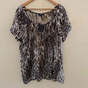 Brown and Cream plus size short sleeve sheer blouse.